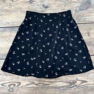 Vtg 90s Bentley A-Line Mini Skirt Womens L Black Ditsy Lilac Floral Flowy
